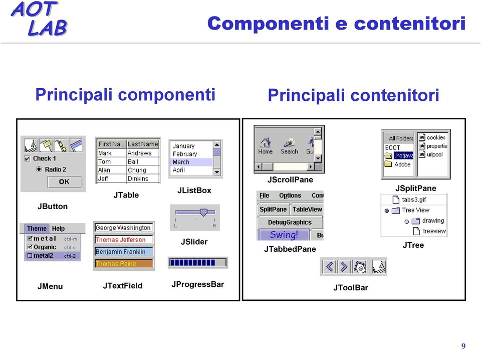 JTable JListBox JScrollPane JSplitPane