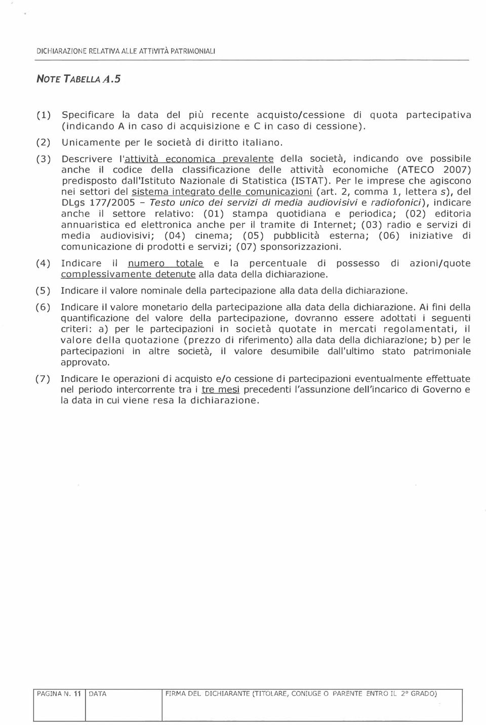 (3) Descrivere l'attività economica prevalente della società, indicando ove possibile anche il codice della classificazione delle attività economiche (ATECO 2007) predisposto dall'istituto Nazionale