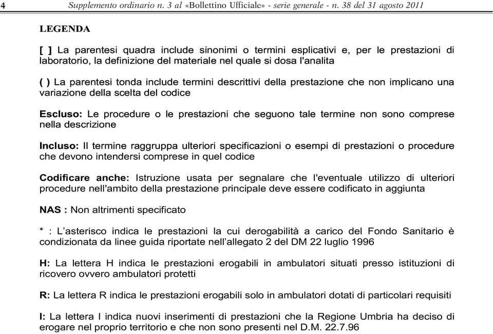 parentesi tonda include termini descrittivi della prestazione che non implicano una variazione della scelta del codice Escluso: Le procedure o le prestazioni che seguono tale termine non sono