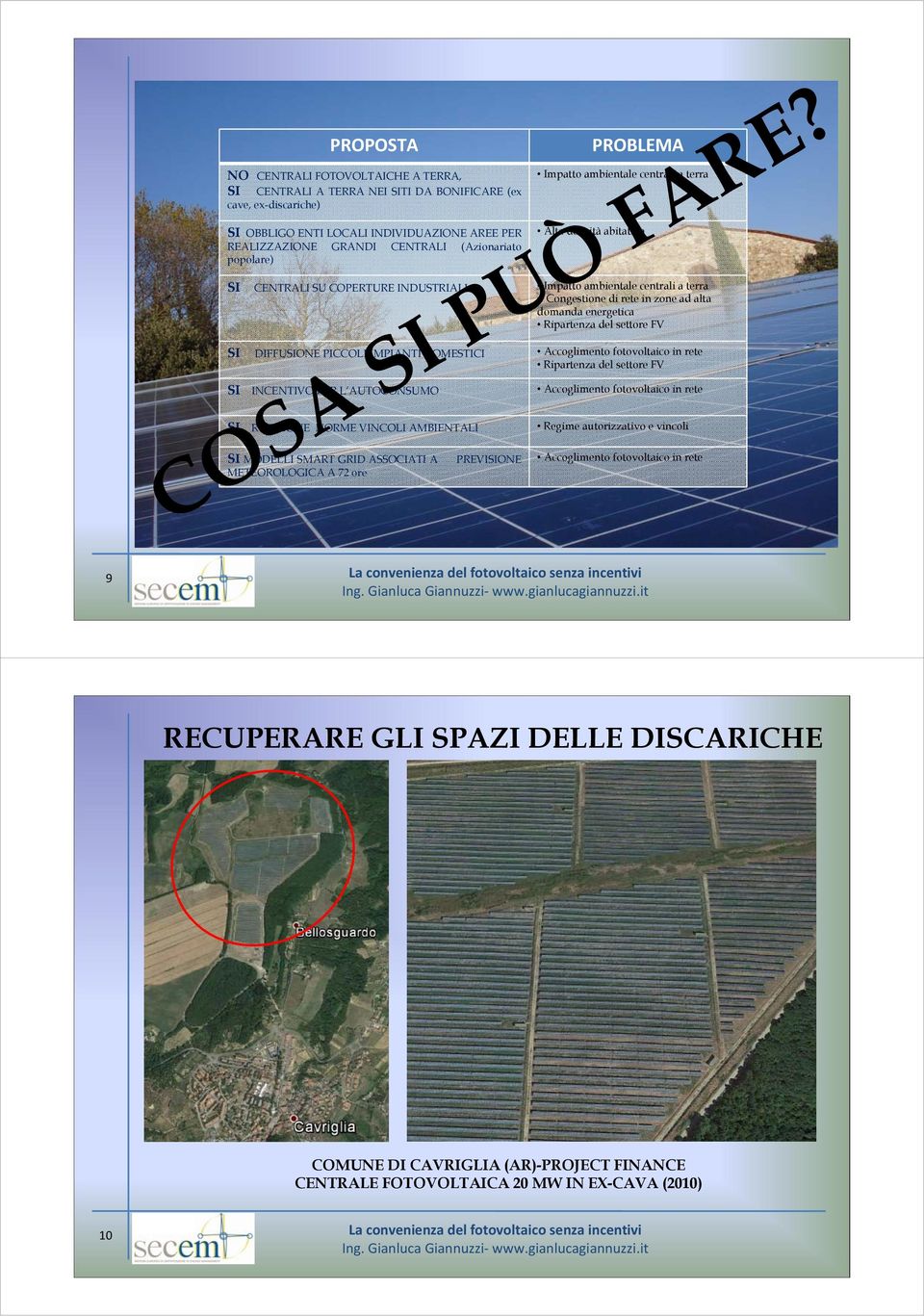 domanda energetica Ripartenza del settore FV SI DIFFUSIONE PICCOLI IMPIANTI DOMESTICI Accoglimento fotovoltaico in rete Ripartenza del settore FV SI INCENTIVO PER L AUTOCONSUMO SI REVISIONE NORME