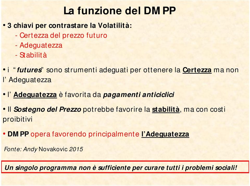 anticiclici Il Sostegno del Prezzo potrebbe favorire la stabilità, ma con costi proibitivi DMPP opera favorendo