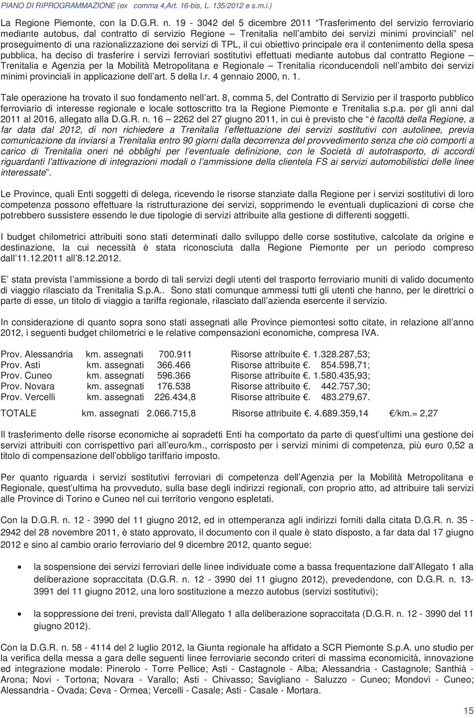 razionalizzazione dei servizi di TPL, il cui obiettivo principale era il contenimento della spesa pubblica, ha deciso di trasferire i servizi ferroviari sostitutivi effettuati mediante autobus dal