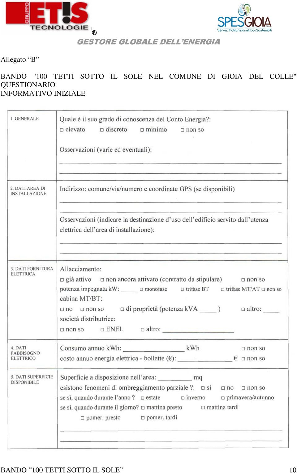 COLLE" QUESTIONARIO INFORMATIVO