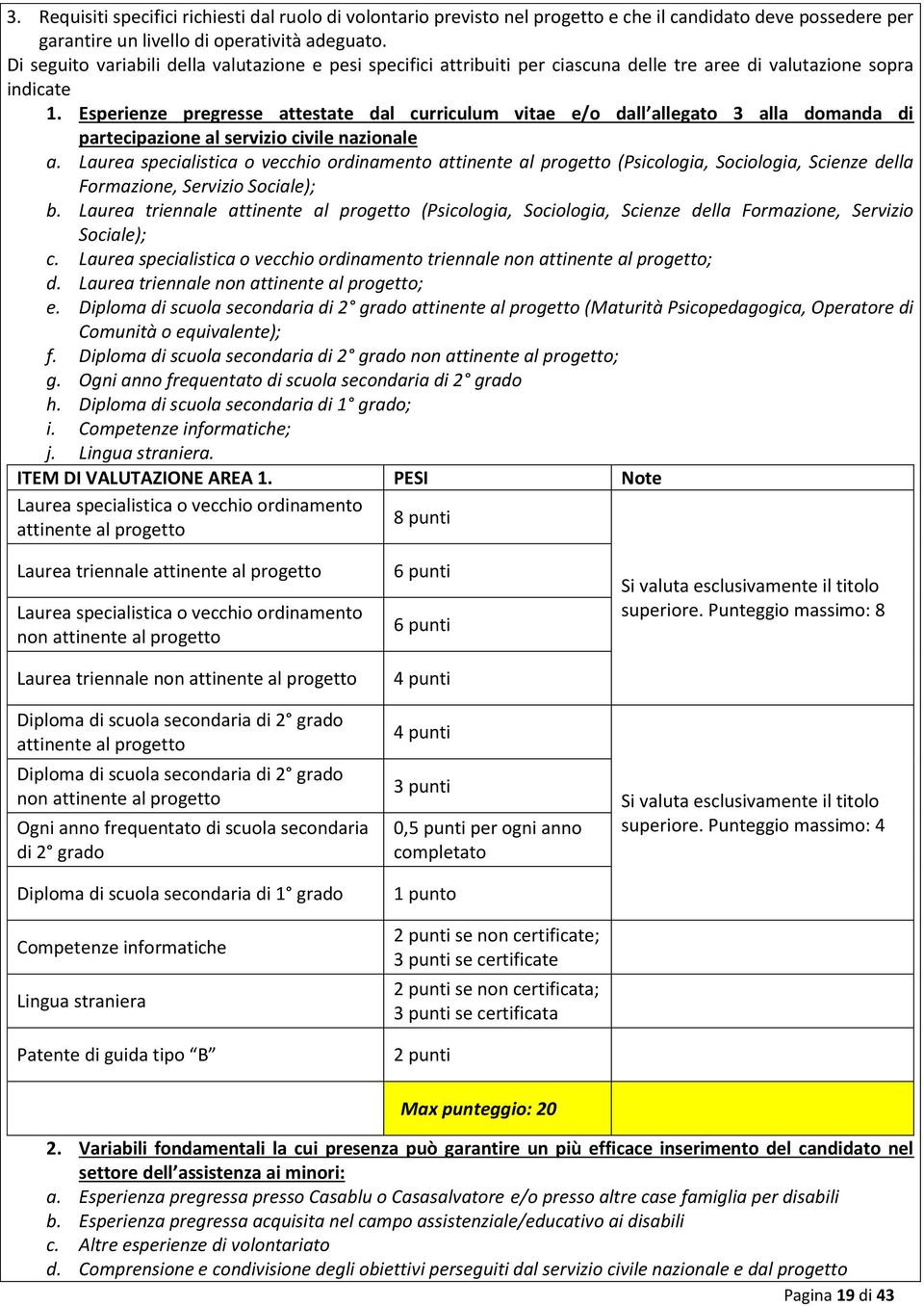 Esperienze pregresse attestate dal curriculum vitae e/o dall allegato 3 alla domanda di partecipazione al servizio civile nazionale a.