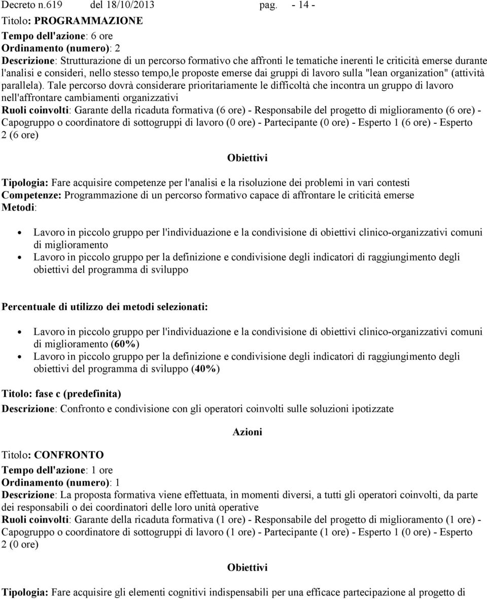 l'analisi e consideri, nello stesso tempo,le proposte emerse dai gruppi di lavoro sulla "lean organization" (attività parallela).