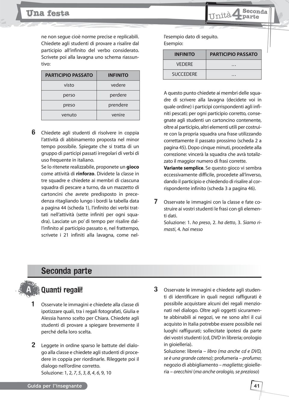 Spiegate che si tratta di un gruppo di participi passati irregolari di verbi di uso frequente in italiano. Se lo ritenete realizzabile, proponete un gioco come attività di rinforzo.