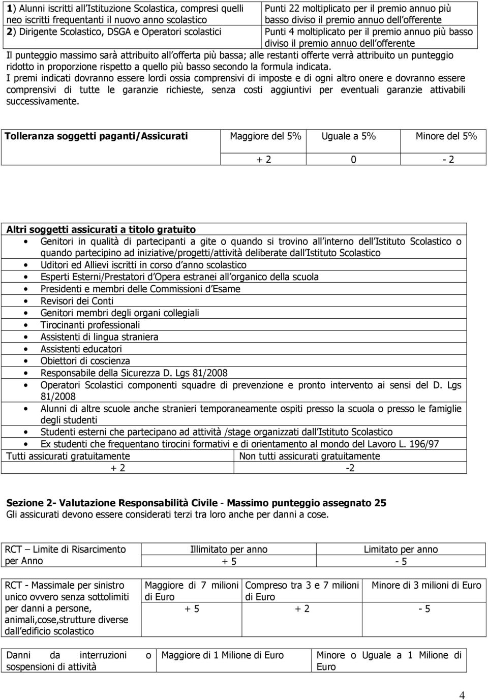 offerta più bassa; alle restanti offerte verrà attribuito un punteggio ridotto in proporzione rispetto a quello più basso secondo la formula indicata.