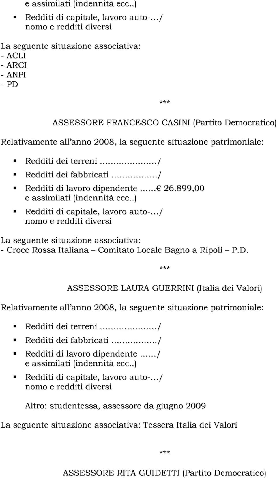 ASSESSORE LAURA GUERRINI (Italia dei Valori) Redditi di lavoro dipendente / Altro: