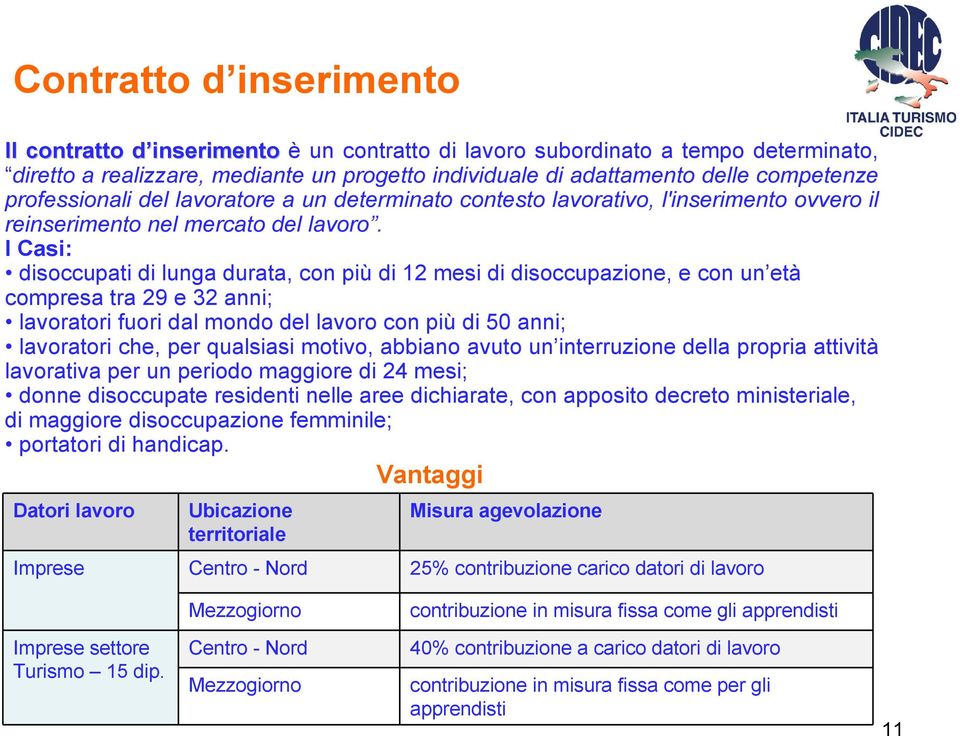 I Casi: disoccupati di lunga durata, con più di 12 mesi di disoccupazione, e con un età compresa tra 29 e 32 anni; lavoratori fuori dal mondo del lavoro con più di 50 anni; lavoratori che, per