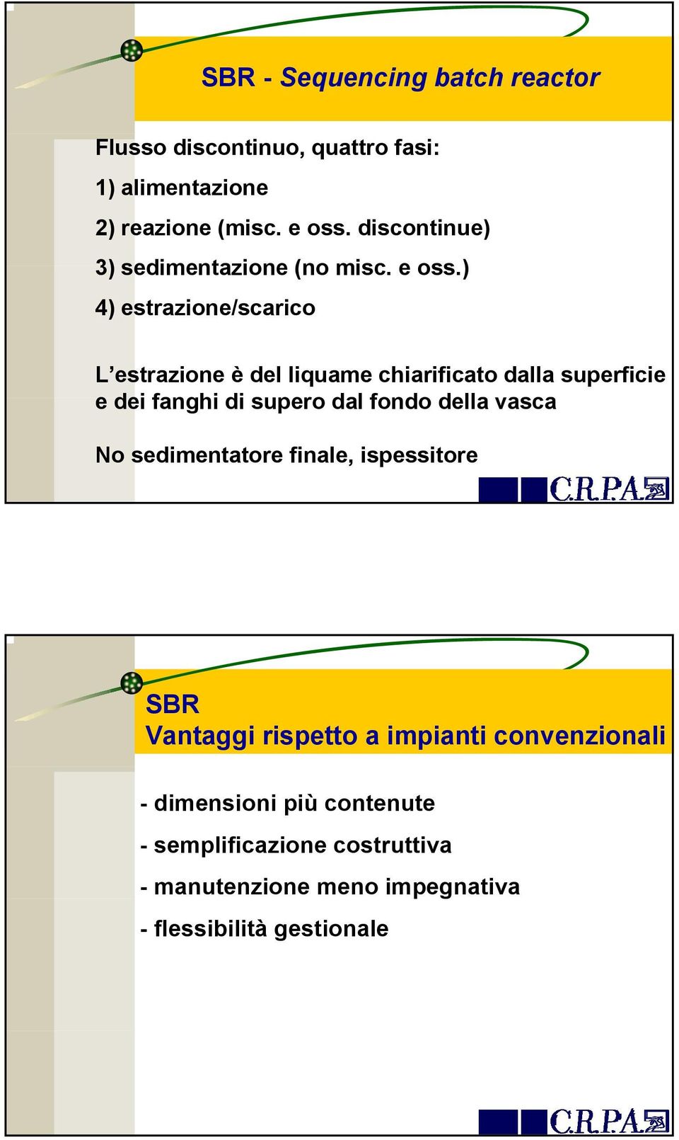 ) 4) estrazione/scarico L estrazione è del liquame chiarificato dalla superficie e dei fanghi di supero dal fondo della