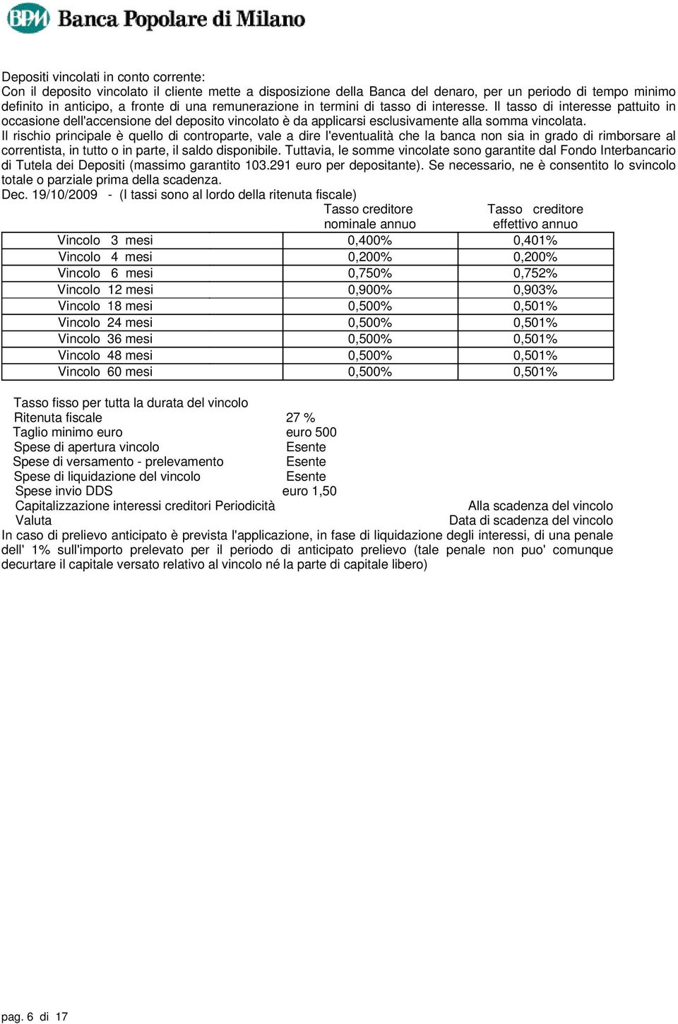 Il rischio principale è quello di controparte, vale a dire l'eventualità che la banca non sia in grado di rimborsare al correntista, in tutto o in parte, il saldo disponibile.