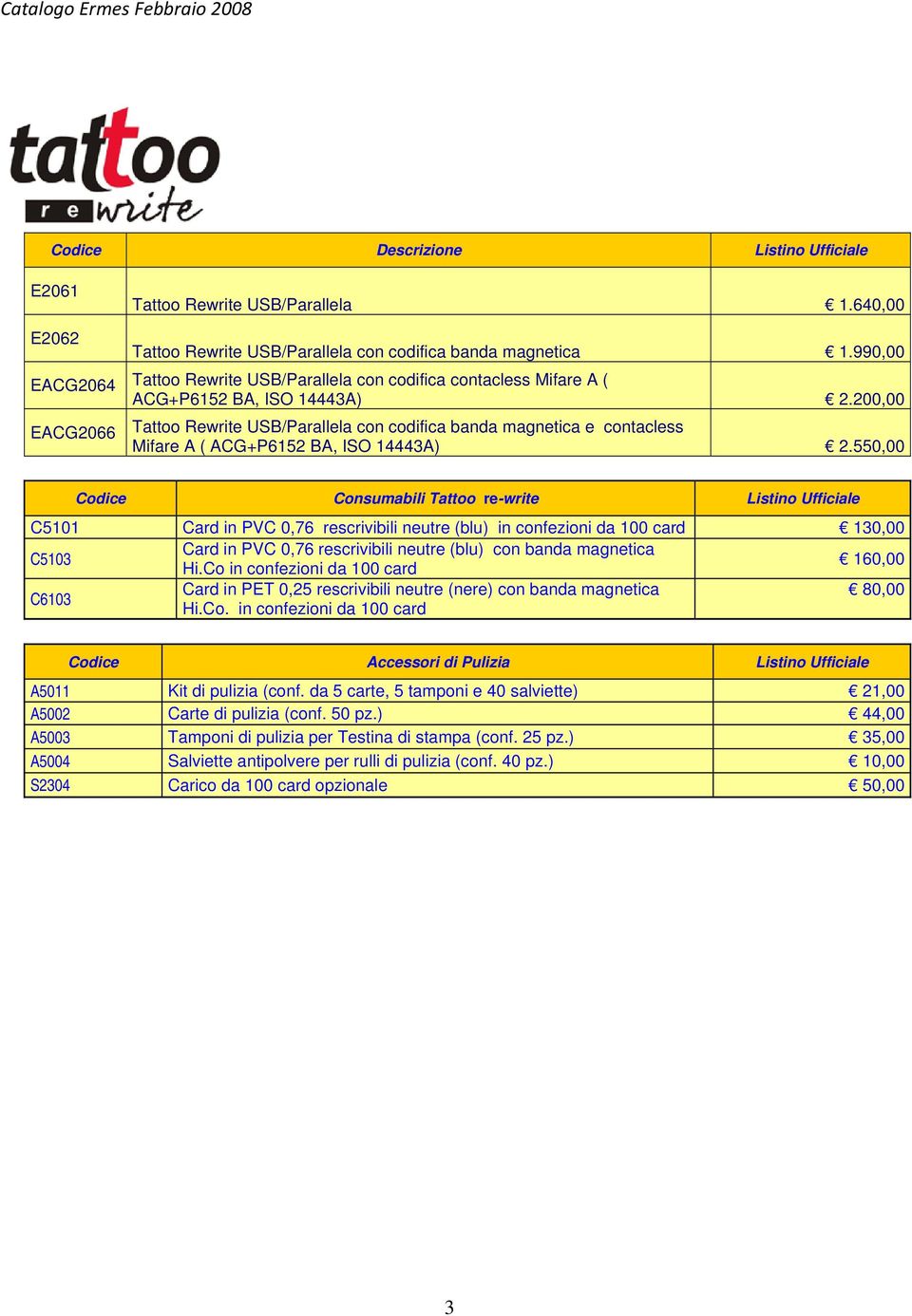 200,00 EACG2066 Tattoo Rewrite USB/Parallela con codifica banda magnetica e contacless Mifare A ( ACG+P6152 BA, ISO 14443A) 2.