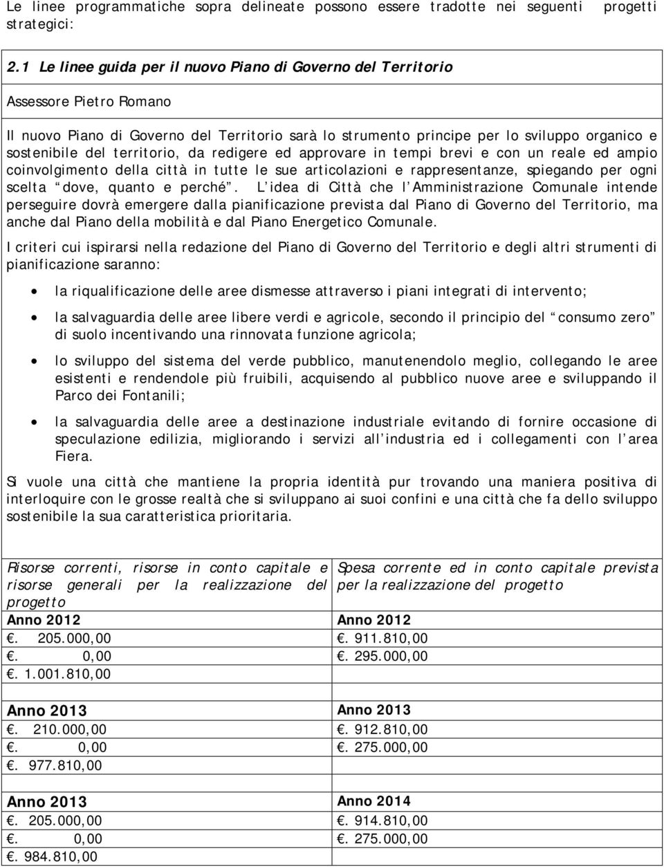 territorio, da redigere ed approvare in tempi brevi e con un reale ed ampio coinvolgimento della città in tutte le sue articolazioni e rappresentanze, spiegando per ogni scelta dove, quanto e perché.