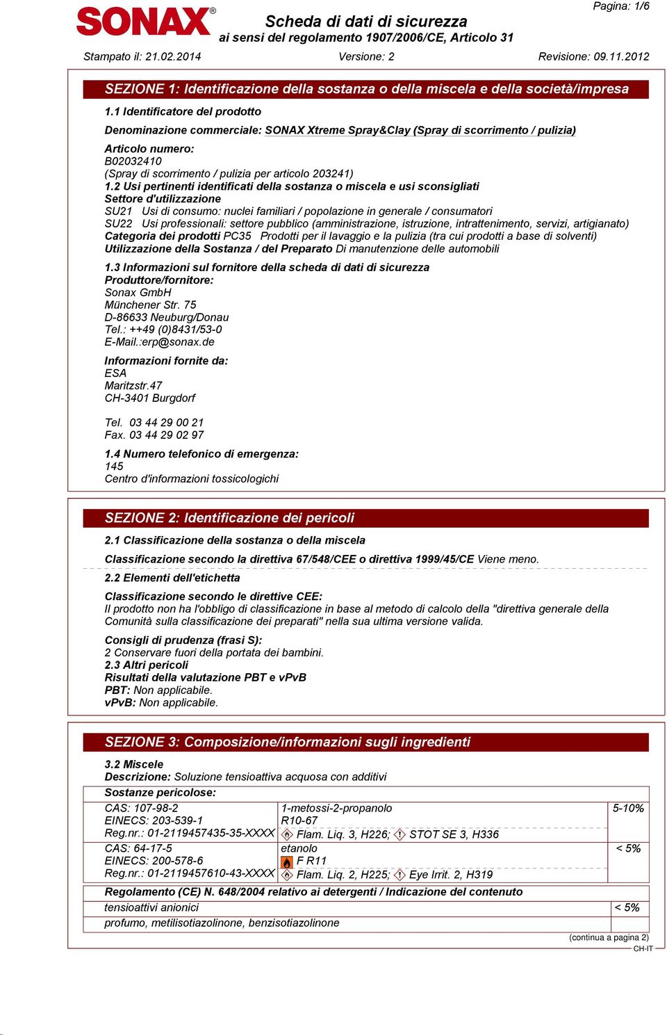 2 Usi pertinenti identificati della sostanza o miscela e usi sconsigliati Settore d'utilizzazione SU21 Usi di consumo: nuclei familiari / popolazione in generale / consumatori SU22 Usi professionali: