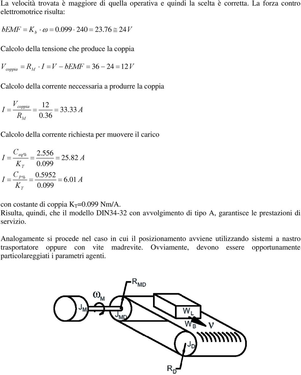 36 alcolo della corrente richiesta per muovere il carico I I eq% %.556 5.8 A 0.099 0.595 6.01 A 0.099 con costante di coppia 0.099 Nm/A.