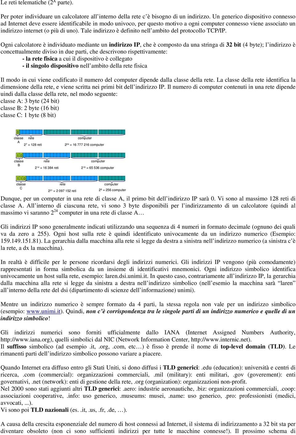 Tale indirizzo è definito nell ambito del protocollo TCP/IP.