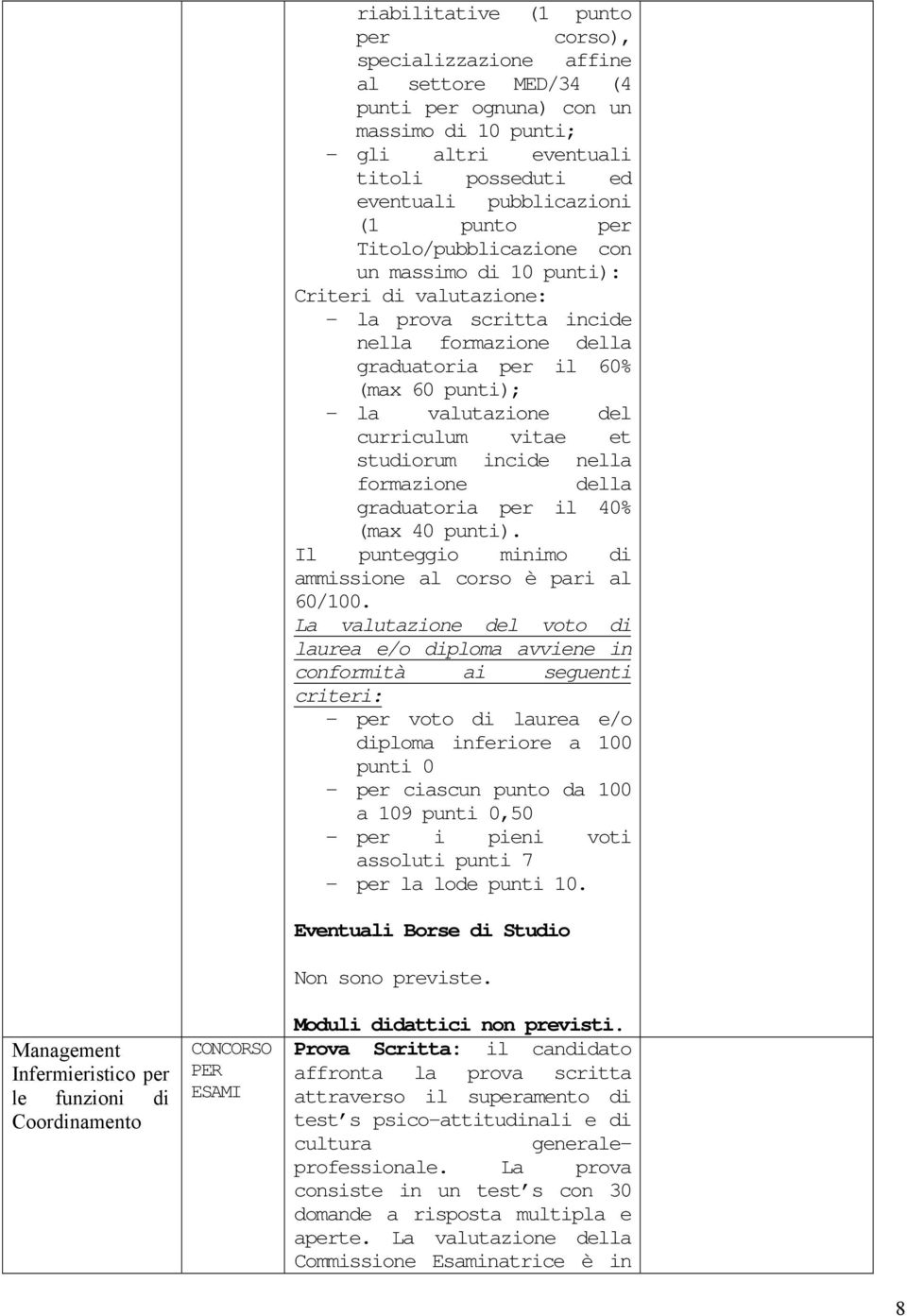 formazione della graduatoria per il 60% (max 60 punti); - la valutazione del curriculum vitae et studiorum incide nella formazione della graduatoria per il 40% (max 40 punti).