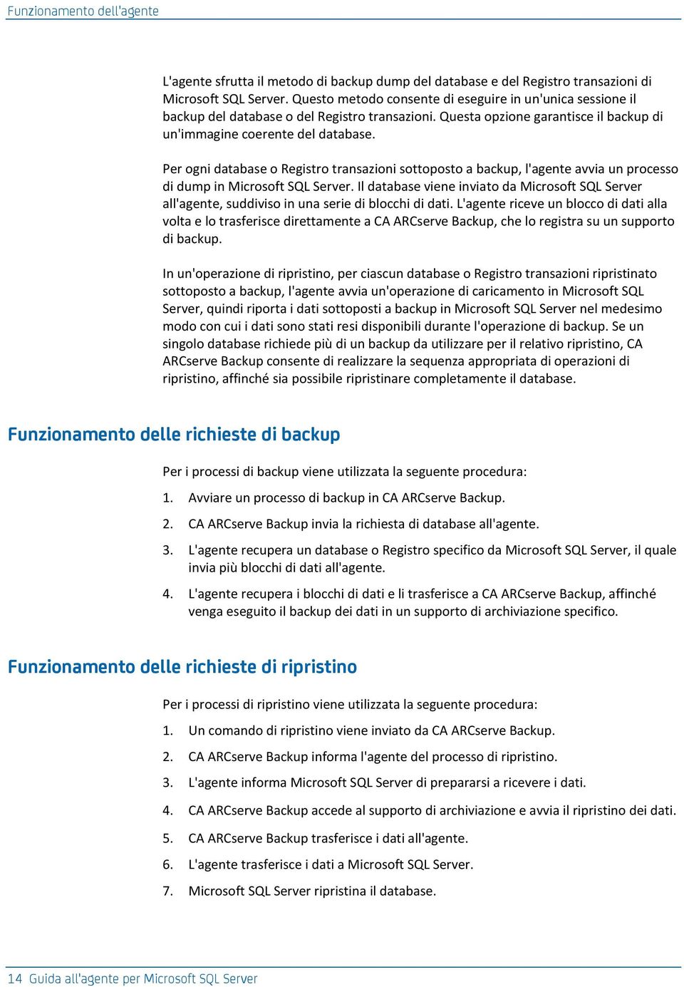 Per ogni database o Registro transazioni sottoposto a backup, l'agente avvia un processo di dump in Microsoft SQL Server.