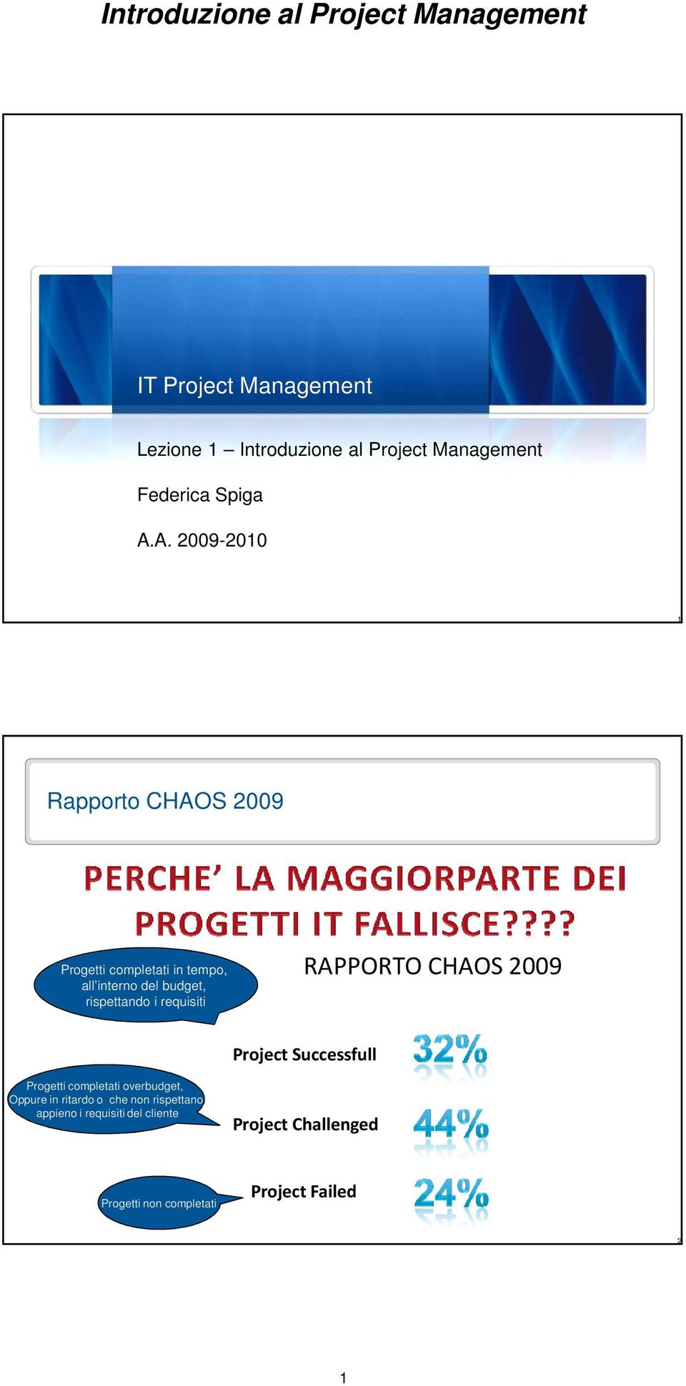 i requisiti RAPPORTO CHAOS 2009 Project Successfull Progetti completati overbudget, Oppure in