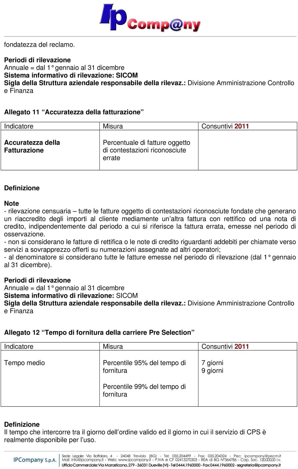 riconosciute errate - rilevazione censuaria tutte le fatture oggetto di contestazioni riconosciute fondate che generano un riaccredito degli importi al cliente mediamente un altra fattura con