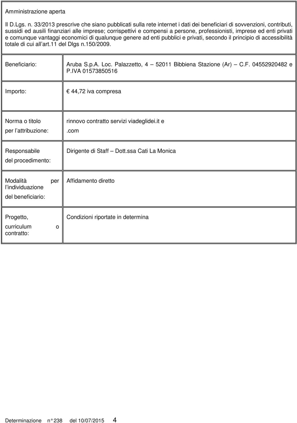 professionisti, imprese ed enti privati e comunque vantaggi economici di qualunque genere ad enti pubblici e privati, secondo il principio di accessibilità totale di cui all art.11 del Dlgs n.