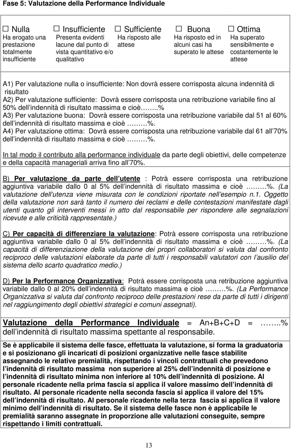 dovrà essere corrisposta alcuna indennità di risultato A2) Per valutazione sufficiente: Dovrà essere corrisposta una retribuzione variabile fino al 50% dell indennità di risultato massima e cioè.