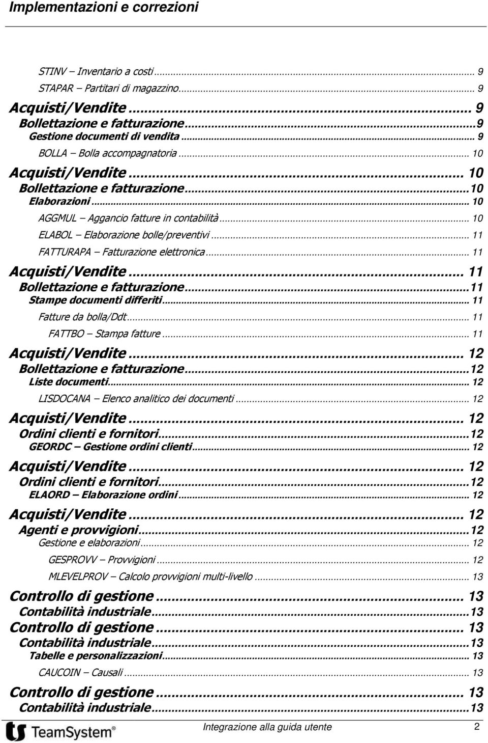 .. 11 FATTURAPA Fatturazione elettronica... 11 Acquisti/Vendite... 11 Bollettazione e fatturazione... 11 Stampe documenti differiti... 11 Fatture da bolla/ddt... 11 FATTBO Stampa fatture.