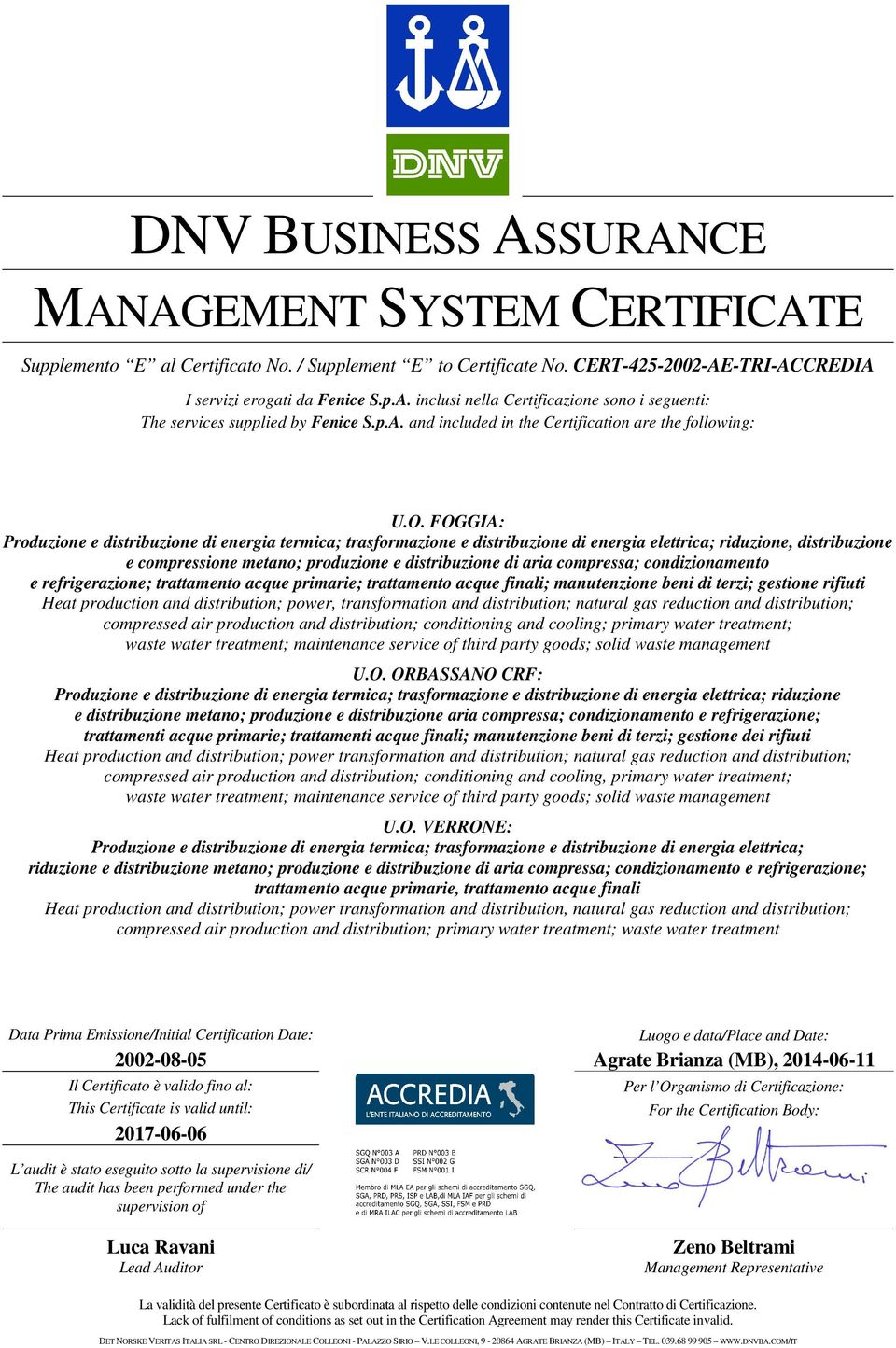 manutenzione beni di terzi; gestione rifiuti Heat production and distribution; power, transformation and distribution; natural gas reduction and distribution; compressed air production and