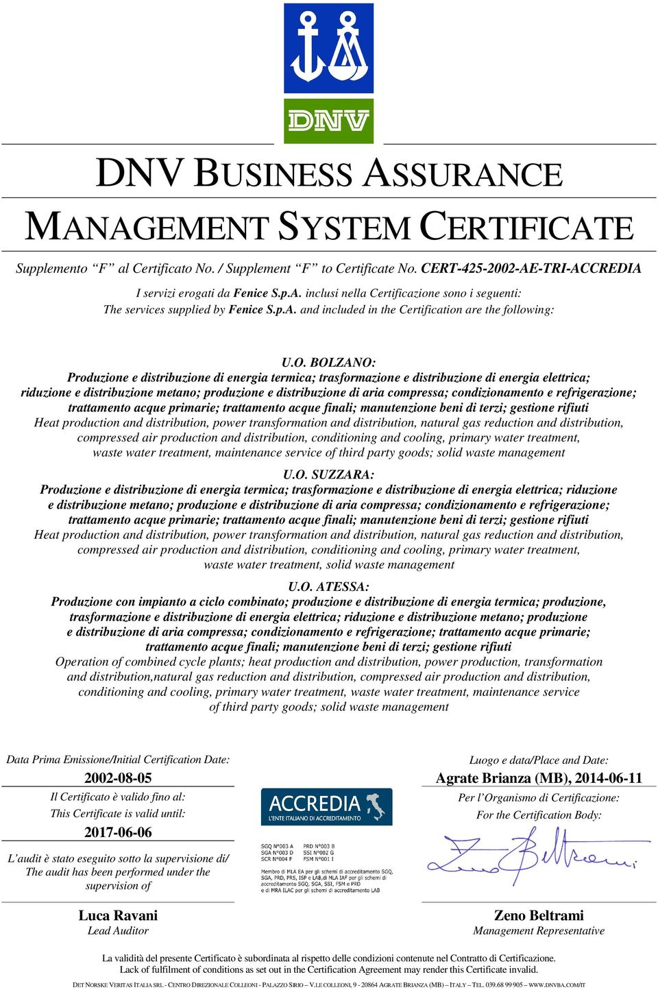 terzi; gestione rifiuti Heat production and distribution, power transformation and distribution, natural gas reduction and distribution, compressed air production and distribution, conditioning and