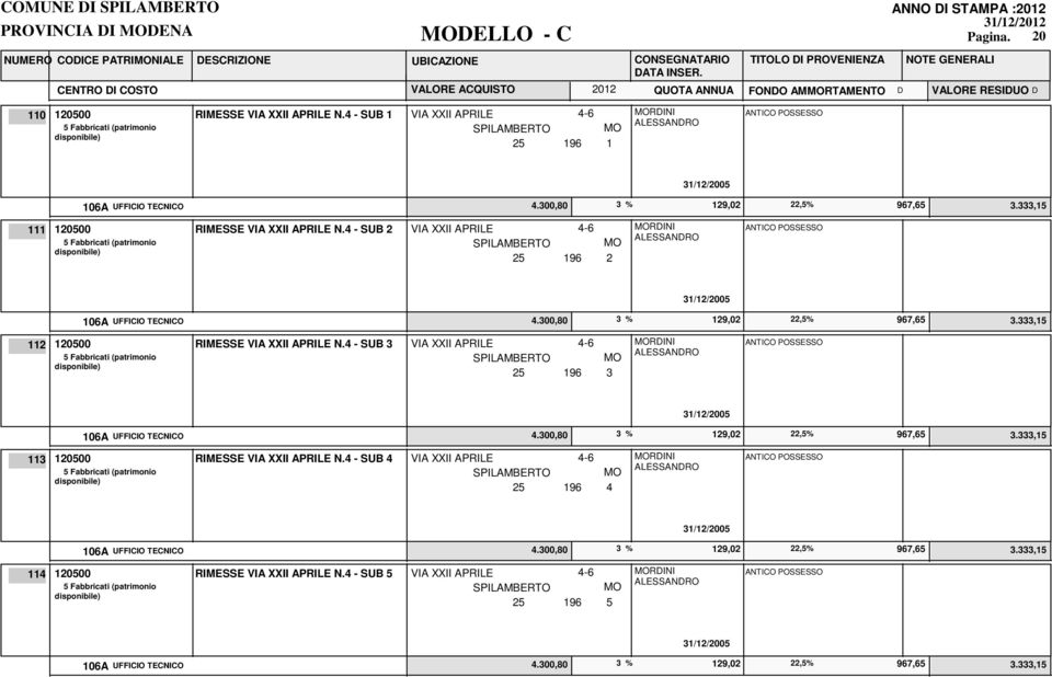 4 - SUB 2 VIA XXII APRILE 4-6 25 196 2 112 120500 RIMESSE VIA XXII APRILE N.