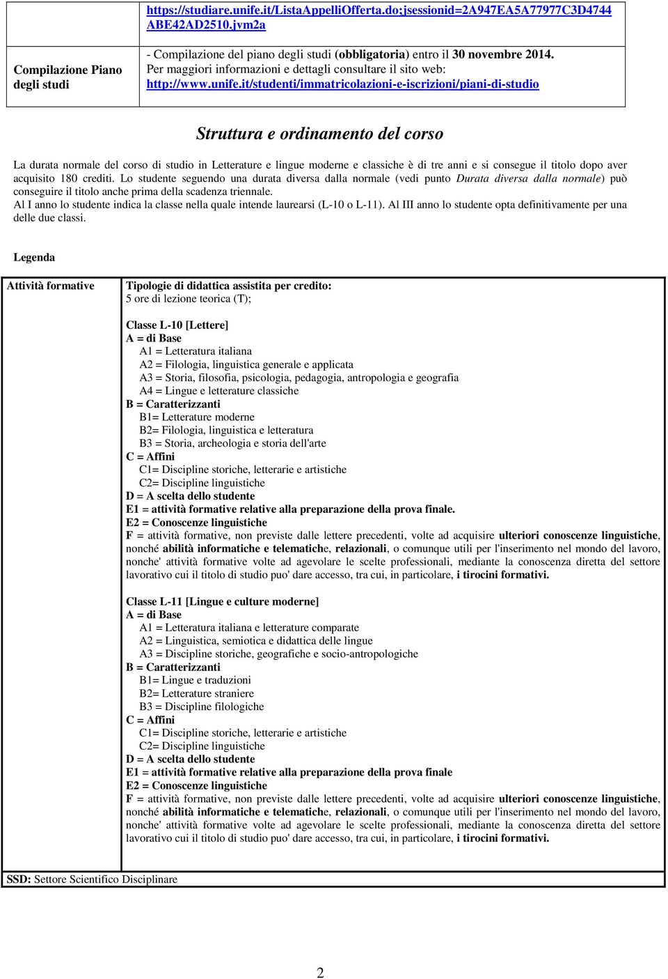 it/studenti/immatricolazioni-e-iscrizioni/piani-di-studio Struttura e ordinamento del corso La durata normale del corso di studio in Letterature e lingue moderne e classiche è di tre anni e si