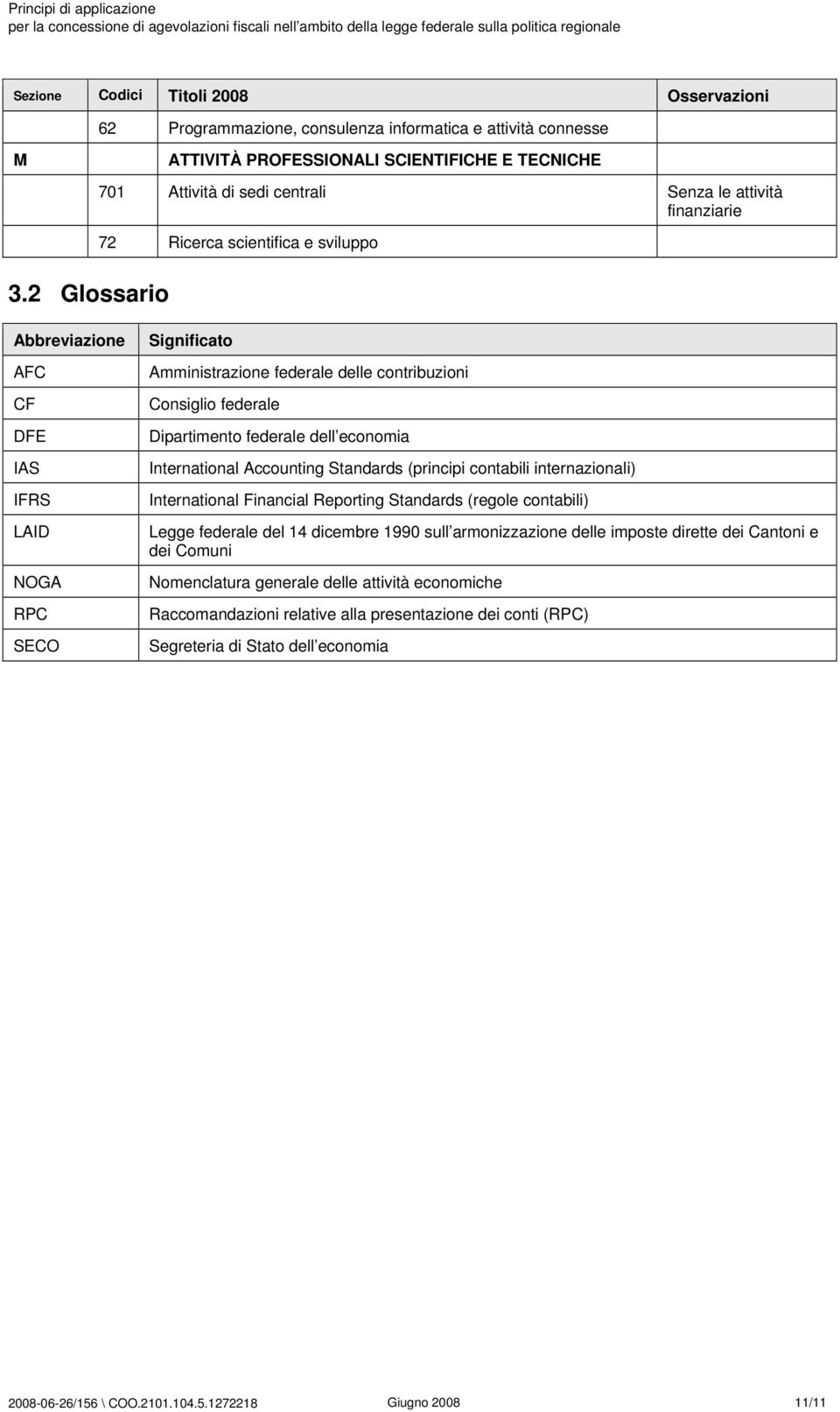 2 Glossario Abbreviazione AFC CF DFE IAS IFRS LAID NOGA RPC SECO Significato Amministrazione federale delle contribuzioni Consiglio federale Dipartimento federale dell economia International