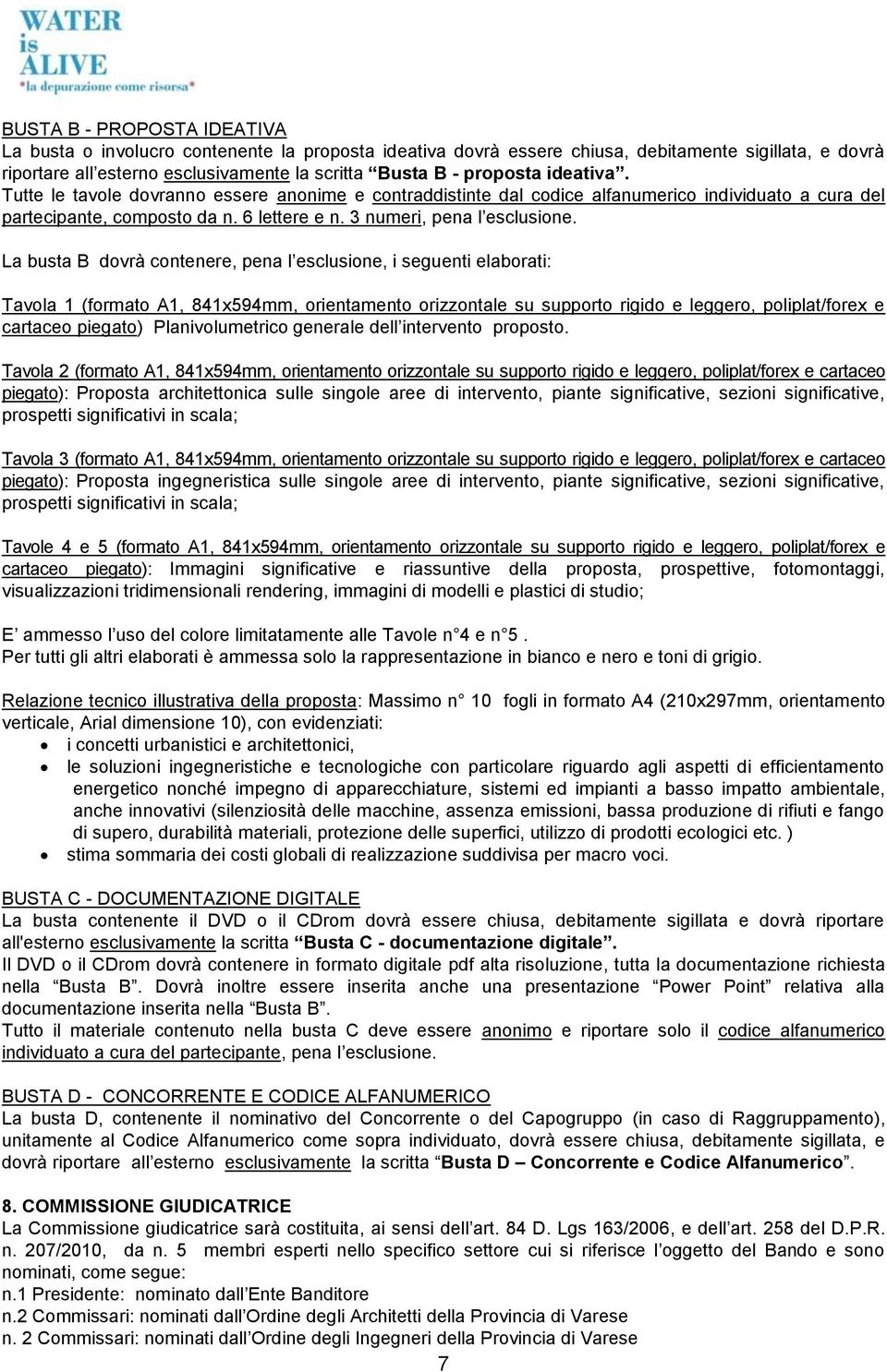 La busta B dovrà contenere, pena l esclusione, i seguenti elaborati: Tavola 1 (formato A1, 841x594mm, orientamento orizzontale su supporto rigido e leggero, poliplat/forex e cartaceo piegato)