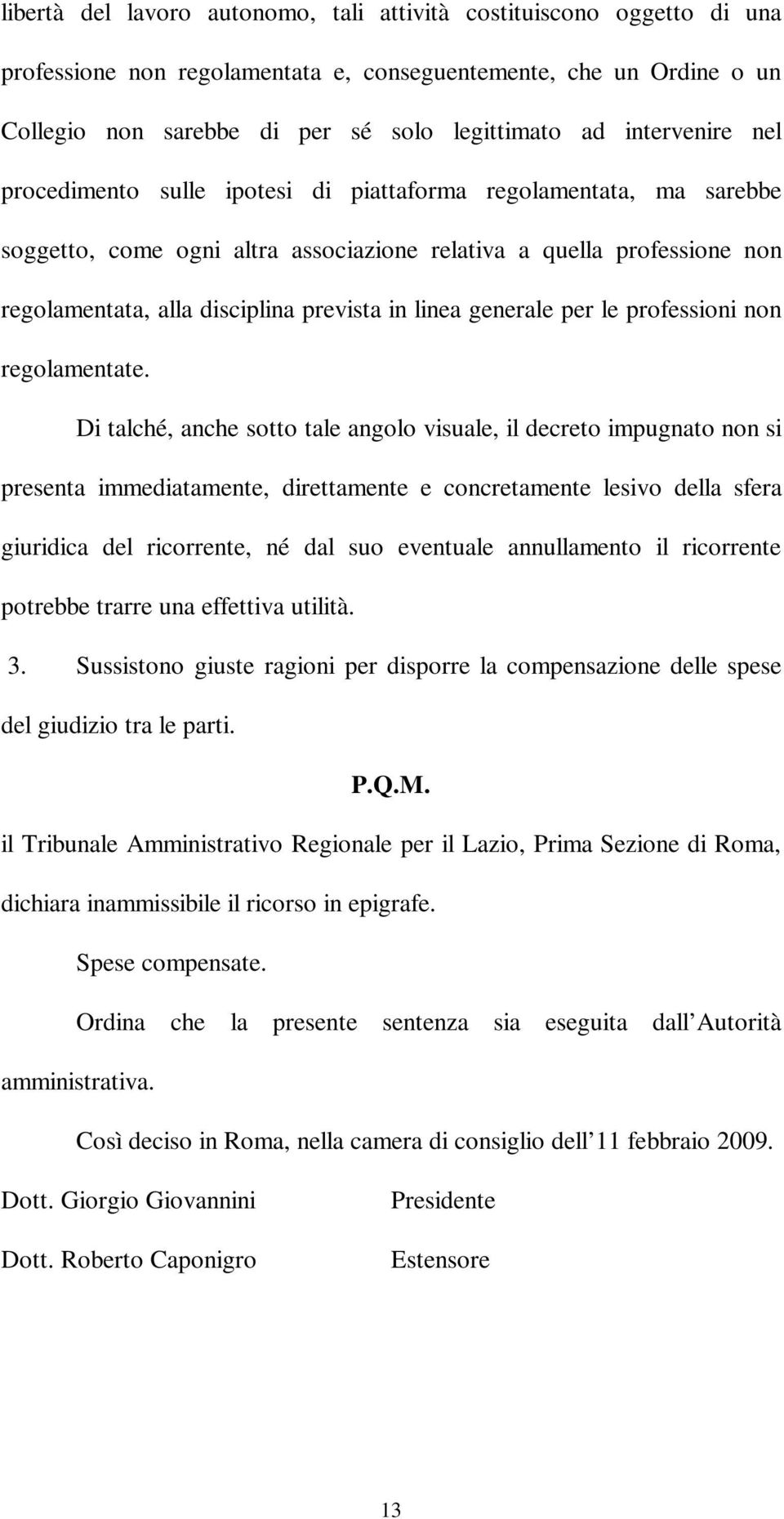 linea generale per le professioni non regolamentate.