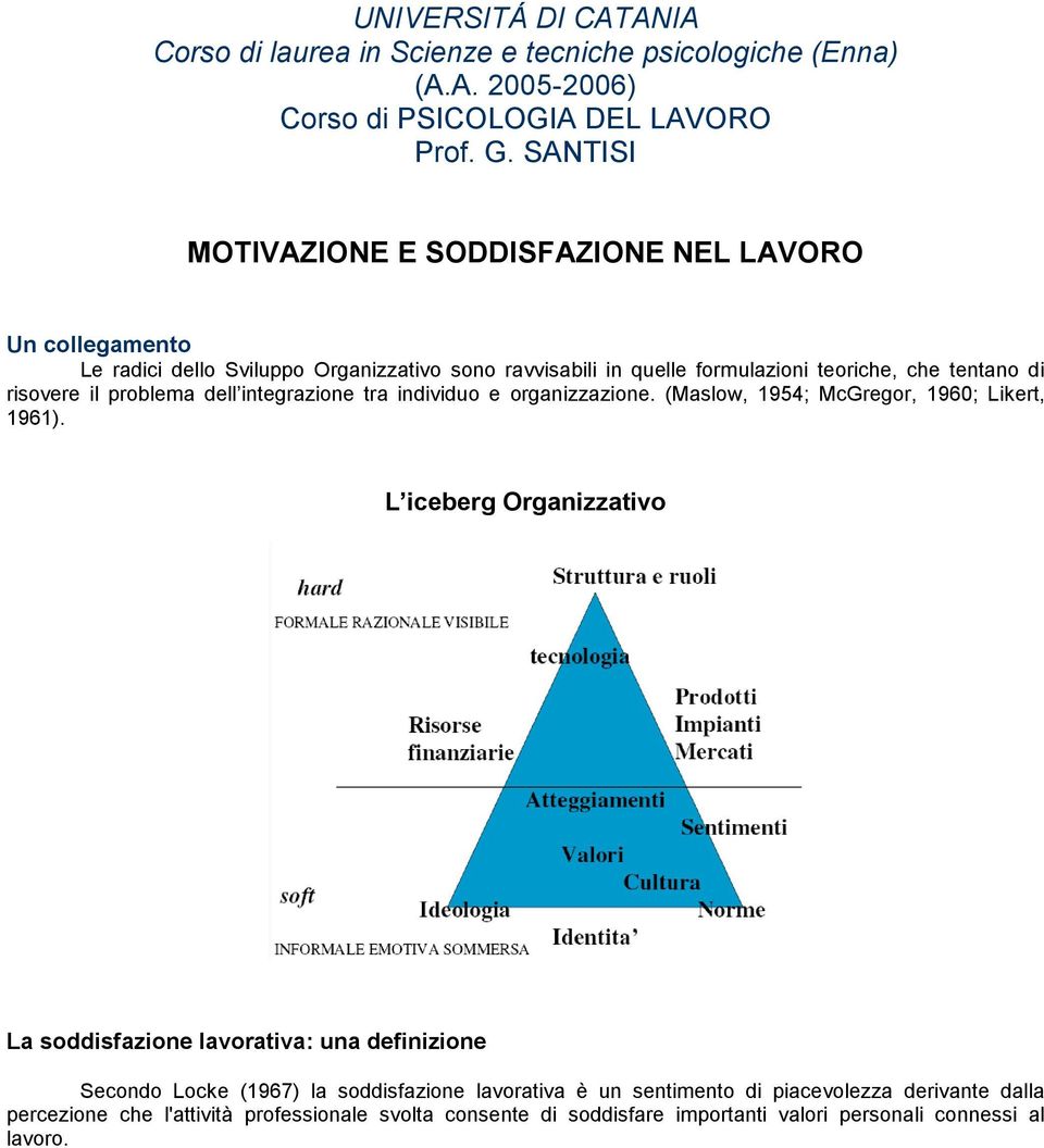 il problema dell integrazione tra individuo e organizzazione. (Maslow, 1954; McGregor, 1960; Likert, 1961).