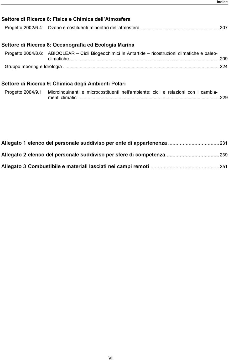 ..209 Gruppo mooring e Idrologia...224 Settore di Ricerca 9: Chimica degli Ambienti Polari Progetto 2004/9.