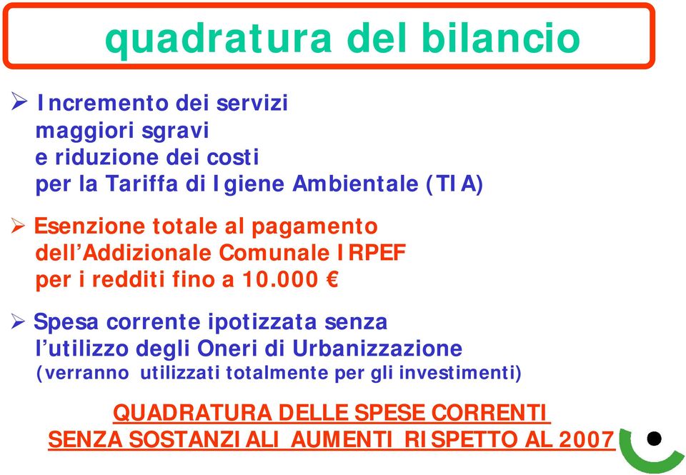 a 10.000 Spesa corrente ipotizzata senza l utilizzo degli Oneri di Urbanizzazione (verranno utilizzati