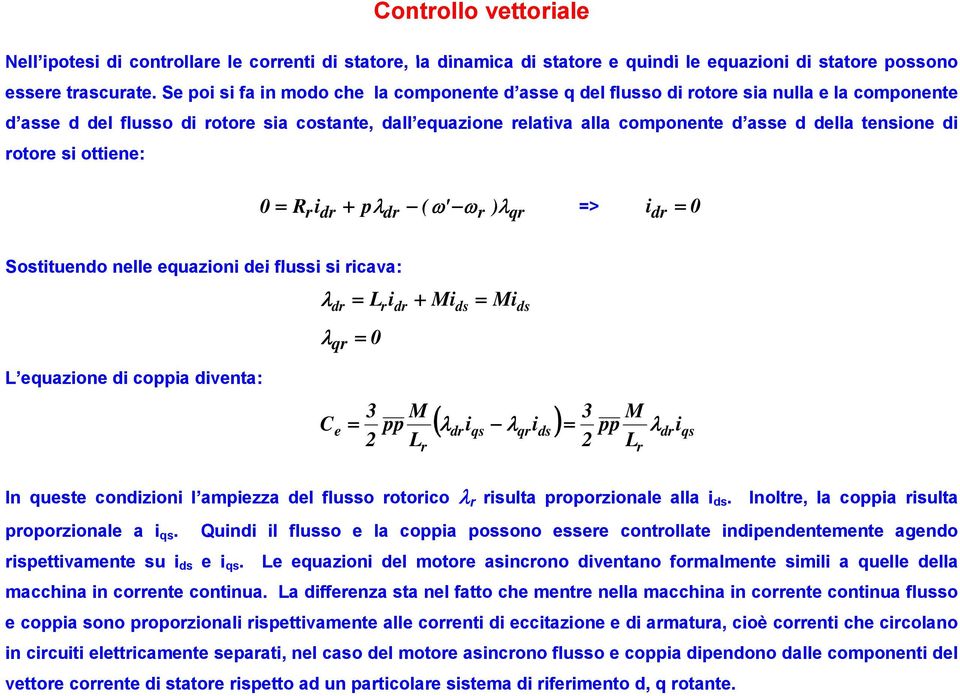 ω' ω ) λq > d 0 Sottuendo nelle equazon de flu cava: λ d λ q 0 M d d M d equazone d coppa dventa: C e 3 2 pp M 3 M ( λ dq λqd ) pp λdq 2 In quete condzon l ampezza del fluo otoco λ ulta popozonale