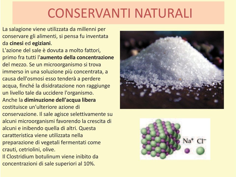 Se un microorganismo si trova immerso in una soluzione più concentrata, a causa dell'osmosi esso tenderà a perdere acqua, finché la disidratazione non raggiunge un livello tale da uccidere