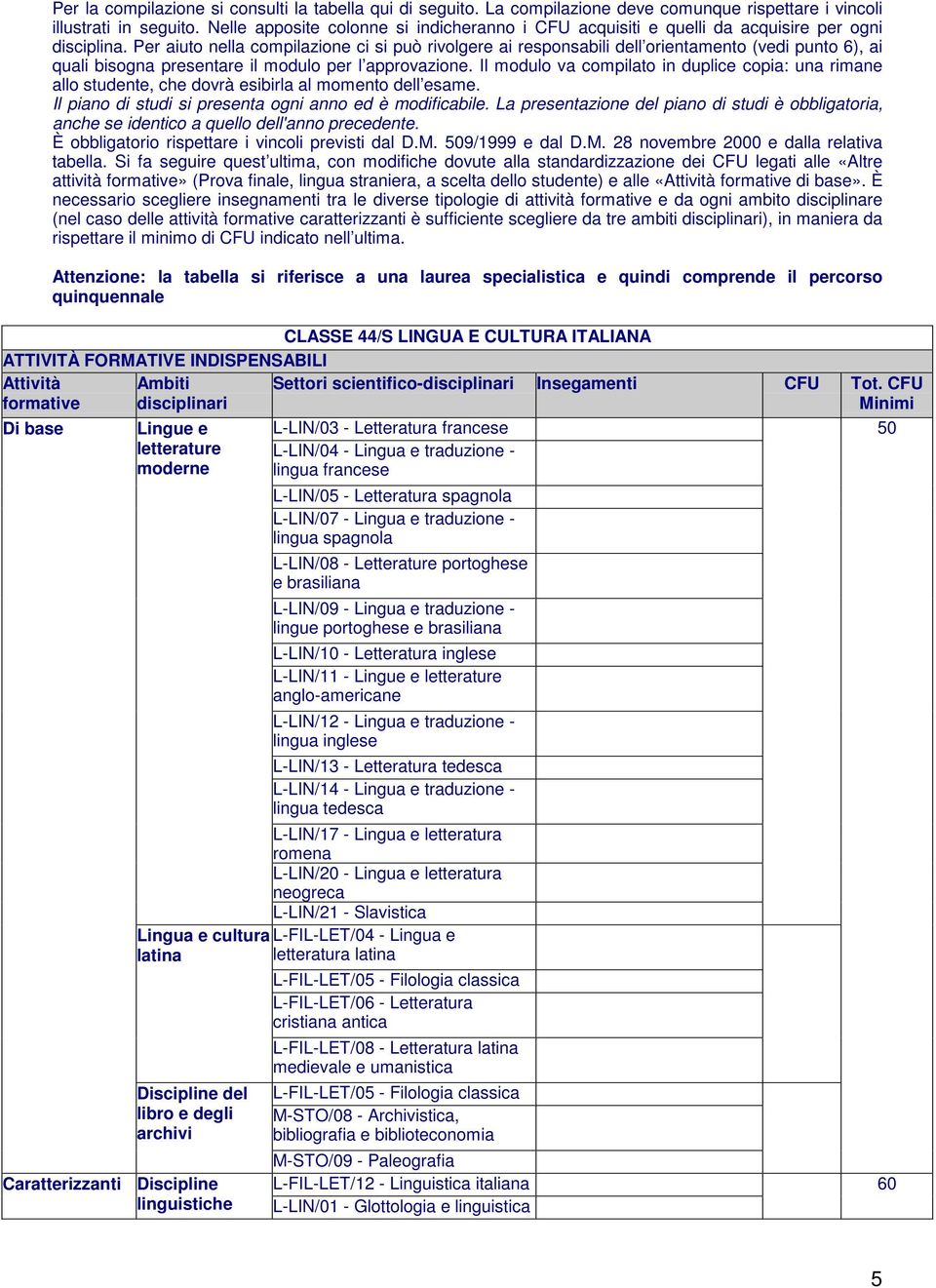 Per aiuto nella compilazione ci si può rivolgere ai responsabili dell orientamento (vedi punto 6), ai quali bisogna presentare il modulo per l approvazione.