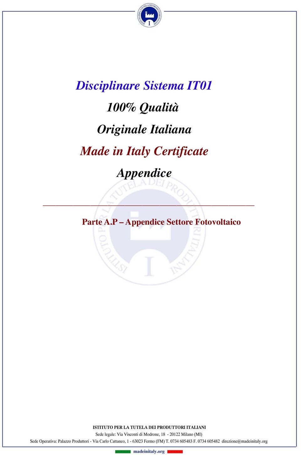 in Italy Certificate Appendice