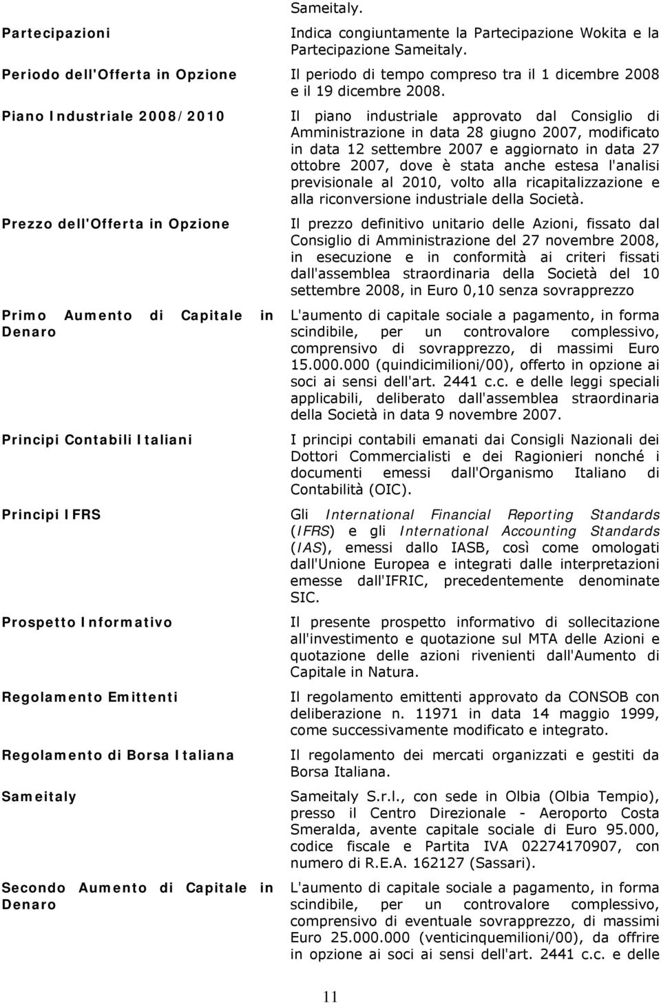 Piano Industriale 2008/2010 Il piano industriale approvato dal Consiglio di Amministrazione in data 28 giugno 2007, modificato in data 12 settembre 2007 e aggiornato in data 27 ottobre 2007, dove è