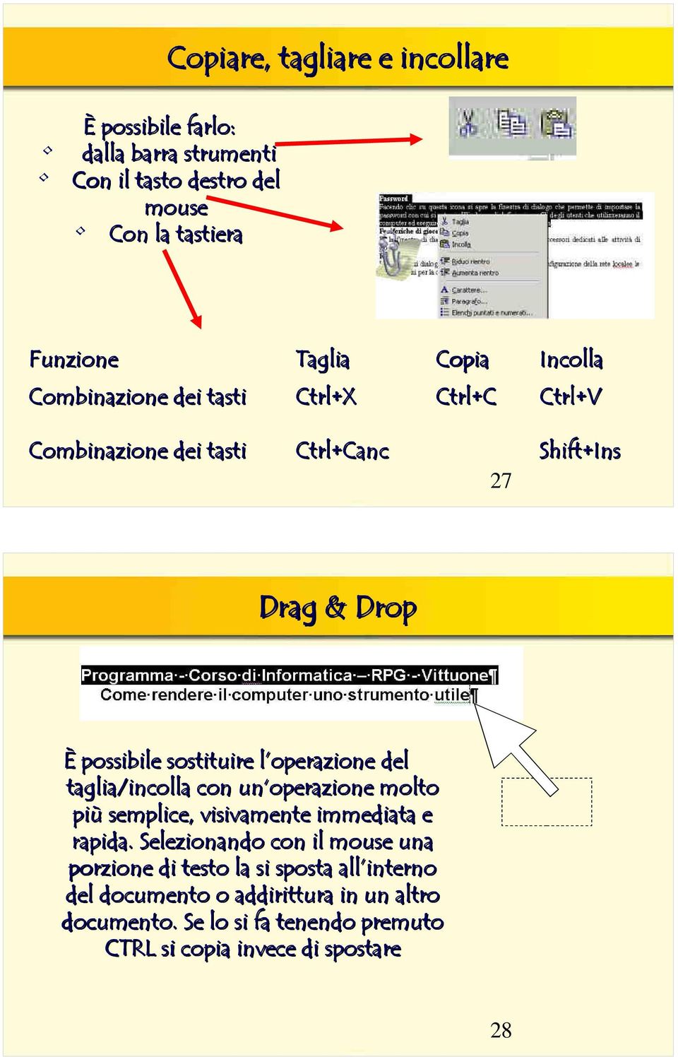 operazione del taglia/incolla con un operazione molto più semplice, visivamente immediata e rapida.