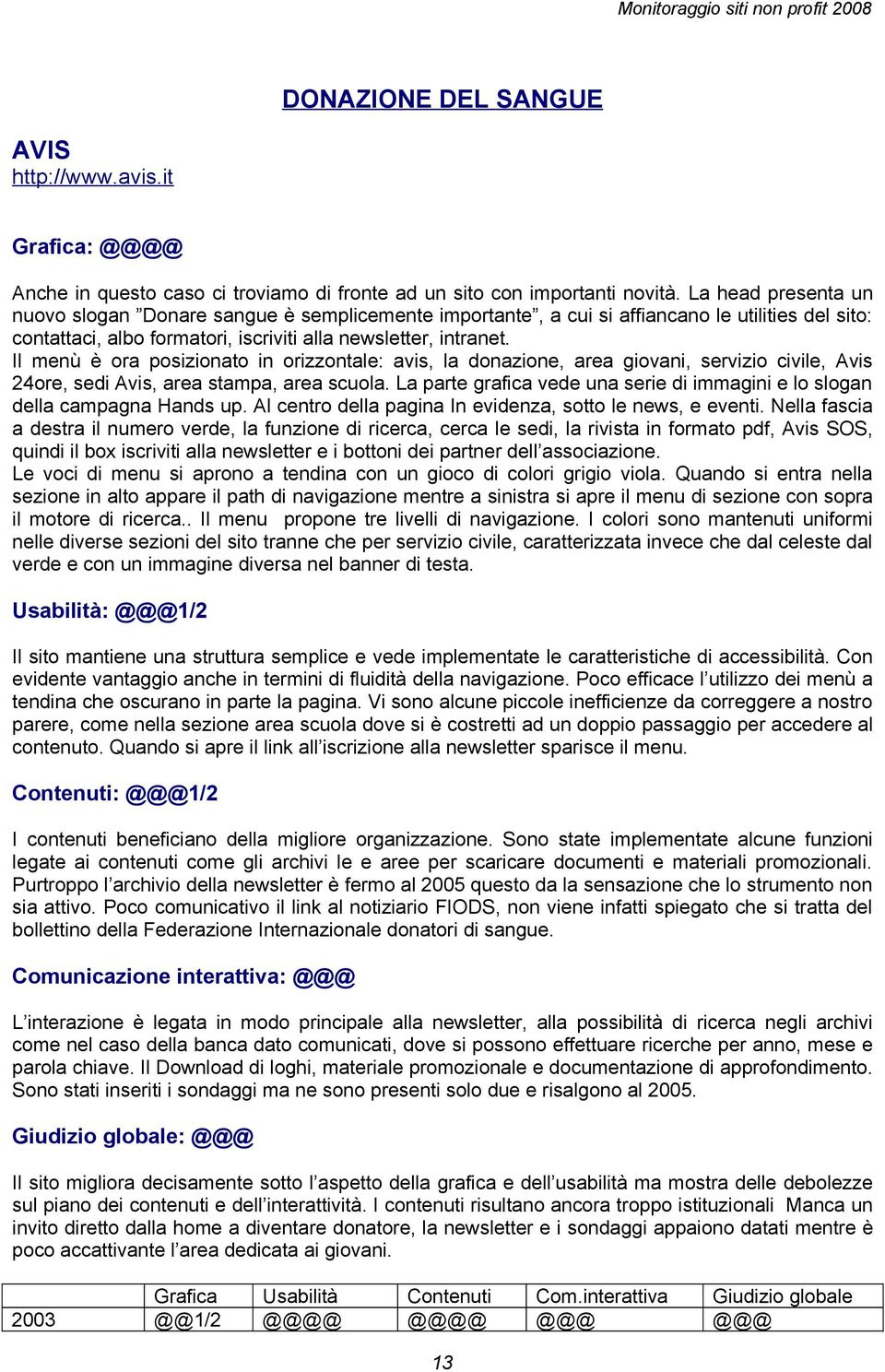 Il menù è ora posizionato in orizzontale: avis, la donazione, area giovani, servizio civile, Avis 24ore, sedi Avis, area stampa, area scuola.