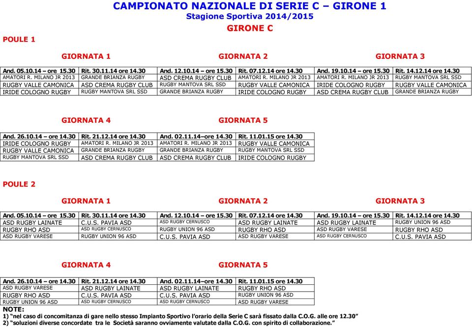 SRL SSD GRANDE BRIANZA RUGBY IRIDE COLOGNO RUGBY ASD CREMA RUGBY CLUB GRANDE BRIANZA RUGBY IRIDE COLOGNO RUGBY AMATORI R. MILANO JR 2013 AMATORI R.