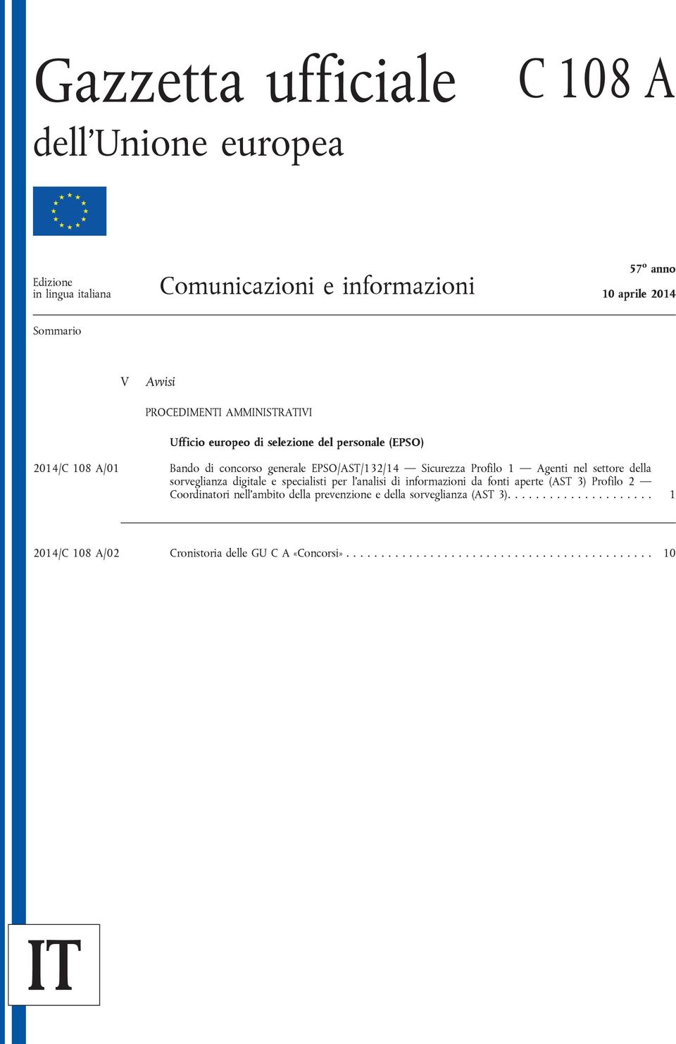 Agenti nel settore della sorveglianza digitale e specialisti per l'analisi di informazioni da fonti aperte (AST 3) Profilo 2 Coordinatori nell'ambito della