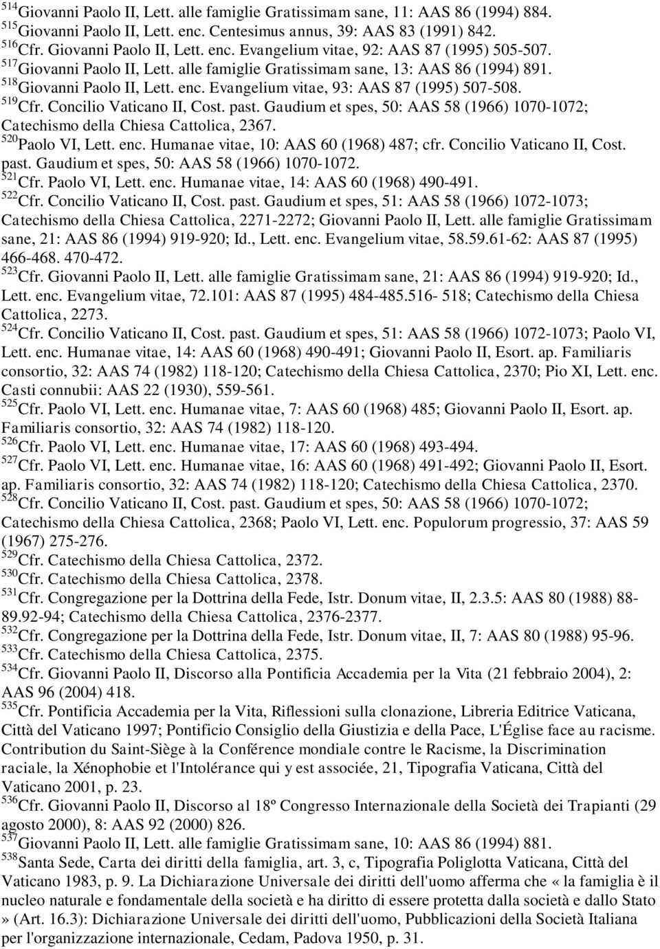 past. Gaudium et spes, 50: AAS 58 (1966) 1070-1072; Catechismo della Chiesa Cattolica, 2367. 520 Paolo VI, Lett. enc. Humanae vitae, 10: AAS 60 (1968) 487; cfr. Concilio Vaticano II, Cost. past.