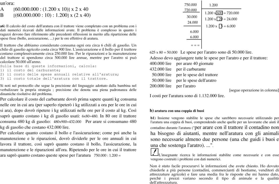 Il problema è complesso in quanto i ragazzi devono fare riferimento alle precedenti riflessioni in merito alla ripartizione delle spese fisse (bollo, assicurazione,...) per le ore effettive di aratura.