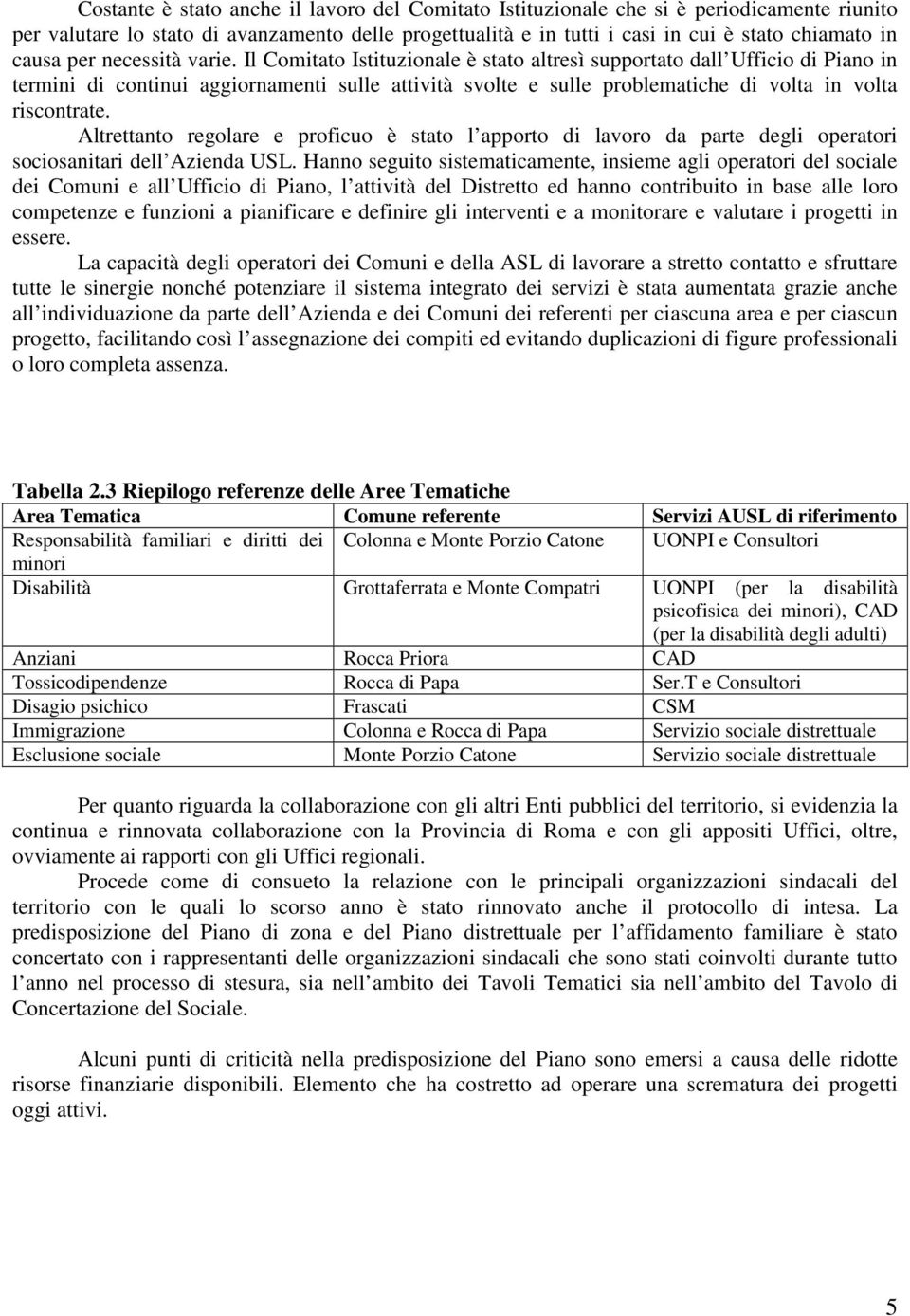 Il Comitato Istituzionale è stato altresì supportato dall Ufficio di Piano in termini di continui aggiornamenti sulle attività svolte e sulle problematiche di volta in volta riscontrate.