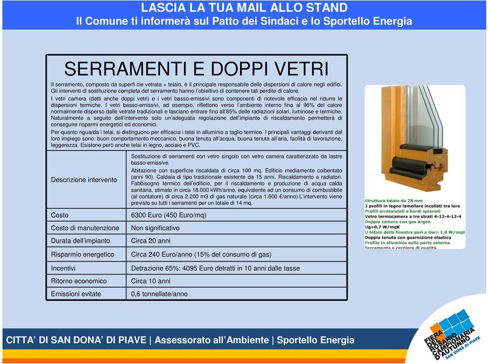 I vetri camera (detti anche doppi vetri) e i vetri basso-emissivi sono componenti di notevole efficacia nel ridurre le dispersioni termiche.